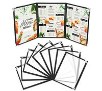 Kurtzy Triple Fold A5 Menu Covers (10 Pack) - 3 Fold Double View American Style Menu Holders - Black Trifold Clear Menu Covers with Corner Protectors - For Restaurants, Bars, Cafes, Food & Drink
