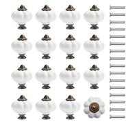 Kurtzy White and Bronze Pumpkin Ceramic Knobs with Screws (16 Pack) - 3.4 x 3.8cm/1.34 x 1.5 Inches - Round Vintage Pull Handles for Home & Office Furniture - Kitchen Cabinet, Drawers & Cupboard Doors