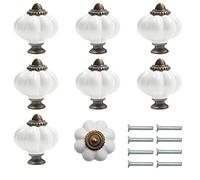 Kurtzy White and Bronze Pumpkin Ceramic Knobs with Screws (8 Pack) - 3.4 x 3.8cm/1.34 x 1.5 Inches - Round Vintage Pull Handles for Home & Office Furniture - Kitchen Cabinet, Drawers & Cupboard Doors