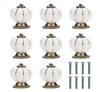 Kurtzy White and Gold Pumpkin Ceramic Knobs with Screws (8 Pack) - 3.6 x 3.9cm/1.42 x 1.54 Inches - Round Vintage Pull Handles for Home & Office Furniture - Kitchen Cabinet, Drawers & Cupboard Doors