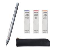 KURU TOGA Roulette Model 0.5mm Silver Body + HB/B/2B Refills, Original Black Slim Pen case