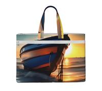 kurue Boat Beach Sunrise Time Nautical 10.6 * 15 Inch Handheld Bag 2 Zipper Pockets Generous Capacity for Files - Ideal for dy and TravelWork,Stu