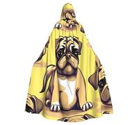kurue Funny Cartoon Pug Puppy Dog Cloak with Hood Halloween Wizard Hooded Cape Full Length Robe for Women Men Role Play Costume Black