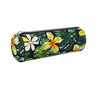 kurue Hawaiian Tropical Leaves Flowers Case Leather Pen Bag Slim Pencil Pouch Lovely Stationery Bag Portable Cosmetic Bag Zipper Organizer Bag