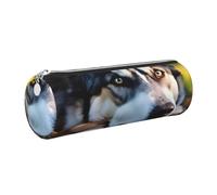 kurue Husky Dog pattern Case Leather Pen Bag Slim Pencil Pouch Lovely Stationery Bag Portable Cosmetic Bag Zipper Organizer Bag