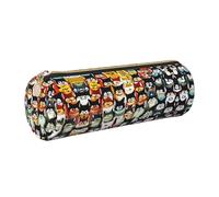 kurue many cartoon cat Case Leather Pen Bag Slim Pencil Pouch Lovely Stationery Bag Portable Cosmetic Bag Zipper Organizer Bag