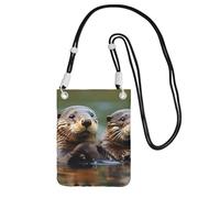 kurue Otters Print Small Crossbody Shoulder Bag, Cell Phone Bag Wallet Purses with Adjustable Strap for Women, Black, One Size