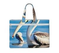 kurue Pelican Bird Blue Sea Sky 10.6 * 15 Inch Handheld Bag 2 Zipper Pockets Generous Capacity for Files - Ideal for dy and TravelWork,Stu