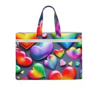 kurue Rainbow-colored love hearts 10.6 * 15 Inch Handheld Bag 2 Zipper Pockets Generous Capacity for Files - Ideal for dy and TravelWork,Stu