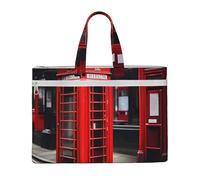kurue Red Phone Booth London Street 10.6 * 15 Inch Handheld Bag 2 Zipper Pockets Generous Capacity for Files - Ideal for dy and TravelWork,Stu