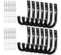 KURUI Large Metal Wall Hooks for Hanging Living Room/Bedroom/Garage, 14Pcs Garage Organization and Storage Heavy Duty Hook for Tool Coat Backpack Bag, 40 LB Black Wall Mount Hanges for Outdoor Indoor