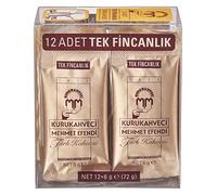 KURUKAHVECI MEHMET EFENDI Turkish Coffee, Single Packages, Roasted Ground,Rich Aroma, Fresh, Medium to Heavy-bodied, Original Taste Since 1871 (0.21 OZ / 6 Gr) Pack of 12