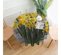 Kururi Bouquet of Daffodils Print Tablecloth Waterproof Round Table Cloth Cover for Kitchen Party Picnic Dining Room Tabletop Decoration One Size