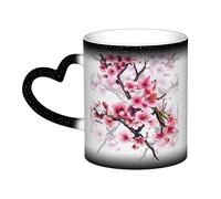 Kururi Cherry Blossom Watercolor Print Color Changing Mug Starry Night Heat Sensitive Mug Magic Tea Cup Coffee Mug For Women Girls Gift