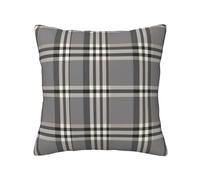 Kururi Gray Plaid Lines Print Throw Pillow Covers Soft Corduroy Pillow Cushion Covers Pillowcase For Sofa Living Room Decoration Home 18"X18"