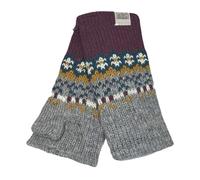 Kusan 100% Wool Fingerless Gloves/Handwarmers Green/Red/Blue (PK1601) (Plum/Grey)