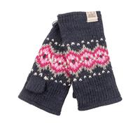 Kusan 100% Wool Outer & Fleece Lined Handwarmers/Fingerless Gloves (Blue/Pink)