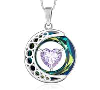 Kuschelkatze Sterling Silver Heart Birthstone Necklace for Women - Crystal Ring and Moon Pendant with Hidden Engraved I Love You To The Moon And Back - Personalised Jewellery Gift, Large, Sterling