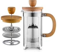 KUSHIRO Wooden Cafetiere French Press Coffee Maker, Bamboo Coffee Plunger, Small Tea Press, 350ml/12oz 1-2 Cup, Silver, Glass and Bamboo (Silver)