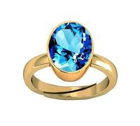 KUSHMIWAL GEMS 5.25 Ratti 4.00 Carat Blue Topaz Ring Natural Topaz Ring Original Certified Oval Astrology Elegant Energized Adjustable Gold Plated Ring, Metal, Topaz