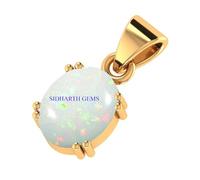 KUSHMIWAL GEMS 7.25 Ratti 6.00 Crt Natural Opal Silver Plated Pendant, Certified Natural Australian Opal Stone, Gold Plated Pendant for Men and Women by Lab Certifie, Free Size,