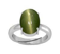 KUSHMIWAL GEMS 7.25 Ratti 6.05ct Cat Eye Ring Lehsunia Ketu Stone Silver Plated Astrological Adjustable Ring Look This Side Metal Cat's Eye Ring