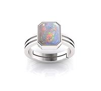 KUSHMIWAL GEMS 92.5 Sterling Silver 6.25 Ratti 5.00 Carat White Fire Opal Adjustable Ring for Men Women 92.5% Pure Sterling Silver Opal, 92.5% Pure Sterling Silver, Opal