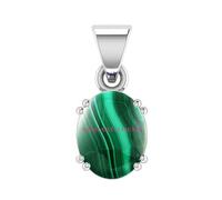 KUSHMIWAL GEMS Malachite 8.25 Ratti 7.25 Carat Quality Malachite Gemstone Silver-Plated Pendant for Men and Women, Free Size, Gemstone, Malachite