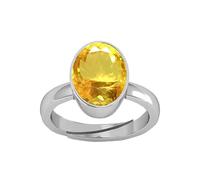 KUSHMIWAL GEMS Natural Yellow Topaz Gemstone Ring 5.25 Ratti 4.00 Carat Sunela Stone Ring Lab Certified Silver Plated Adjustable Ring in Panchdhatu for Women Men Metal Citrine