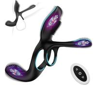 KUSHOR Vibrator for Couple, 3 in 1 Vibrating Cock Ring with 10 Modes, Men's Penis Vibrators, Perineum, G spot, Clitorals Stimulator for Women, Sex Novelties, Adult Sex Toys & Games Black