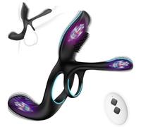 KUSHOR Vibrator for Couple, 3 in 1 Vibrating Cock Ring with 10 Modes, Men's Penis Vibrators, Perineum, G spot, Clitorals Stimulator for Women, Sex Novelties, Adult Sex Toys & Games Black