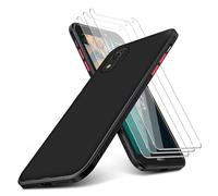 KUSINHOKA Case Compatible with Nokia C2 2nd Edition + 3 Pack Screen Protector Tempered Glass,Anti Scratch,Drop Protection,Non Slip Soft TPU Thin Full Body Protective Phone Cover,Black