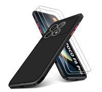 KUSINHOKA Case Compatible with Xiaomi POCO F6 Pro + 2 Pack Screen Protector Tempered Glass,Anti Scratch,Drop Protection,Non Slip Soft TPU Thin Full Body Protective Phone Cover,Black