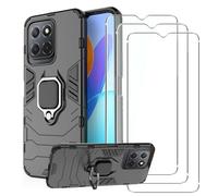 KUSINHOKA Case for Honor X6A with Ring Kickstand + 3 Pack Screen Protector,[Anti-Scratch] Hard PC +TPU Military Grade Phone Case, [Shock Absorption] Protective Bumper Cover,Black