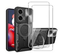 KUSINHOKA Case for Motorola Moto E14/G24 5G/Moto G04/ Moto G04S + 2 Pack Screen With Slide Camera Protection Cover,Magnetic Metal Ring Kickstand Shockproof Military Grade Heavy Duty Tough Cover,Black