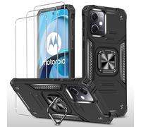 KUSINHOKA Case for Motorola Moto G14 with Ring Kickstand + 3 Pack Screen Protector,[Anti-Scratch] Hard PC +TPU Military Grade Phone Case,[Shock Absorption] Protective Bumper Cover,Black