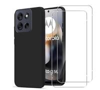 KUSINHOKA Case for Motorola Moto G56 + 2 Pack Screen Protector Tempered Glass,Anti Scratch,Drop Protection,Non Slip Soft TPU Thin Full Body Protective Phone Cover,Black