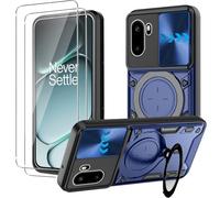KUSINHOKA Case for OnePlus 15R 5G + 2 Pack Screen With Slide Camera Protection Cover,Magnetic Metal Ring Kickstand Shockproof Military Grade Heavy Duty Tough Cover,Blue