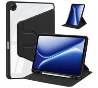 KUSINHOKA Case for OnePlus Pad Go 2，360° Rotation Multi-angle Stand Slim Cover PU leather + Transparent Acrylic case with Pen Holder and Support Tablet Wake Up/Sleep Function,Black