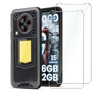 KUSINHOKA Case for OUKITEL WP56 + 2 Pack Screen Protector Tempered Glass,Anti Scratch,Drop Protection,Non Slip Soft TPU Thin Full Body Protective Phone Cover,Black