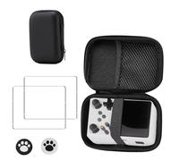 KUSINHOKA Case for R36S/RG35XX/RG353V + [2 Pack] Screen Protector with 2 Thumb Grip Caps,Shockproof and Waterproof Hard Carrying Case Multi-Function Storage Carrying Universal Travel Case,Black