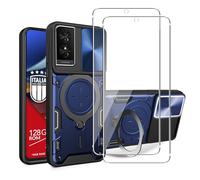 KUSINHOKA Case for TCL 50 SE 4G + 2 Pack Screen With Slide Camera Protection Cover,Magnetic Metal Ring Kickstand Shockproof Military Grade Heavy Duty Tough Cover,Blue
