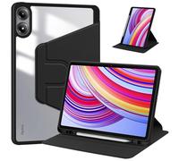 KUSINHOKA Case for Xiaomi Redmi Pad Pro 5G/Poco Pad，360° Rotation Multi-angle Stand Slim Cover PU leather + Transparent Acrylic case with Pen Holder and Support Tablet Wake Up/Sleep Function,Black
