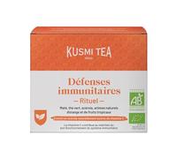 "Kusmi Tea - Immune Defense Ritual - Green Tea, Organic Mate Enriched with Vitamin C - Acerola, Natural Orange and Tropical Fruit Flavors - Box of 18 teabags ."