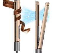 KUSNCA Ion Hair Straighteners, 2 in 1 Straightener and Curler,Anti-frizz and Shine Effect,Front Anti-Scald Design, Floating Ceramic Plates, 8 Settings 110°C-230°C Gold