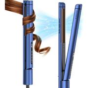 KUSNCA Ion Hair Straighteners, 2 in 1 Straightener and Curler,Anti-frizz and Shine Effect,Front Anti-Scald Design, Floating Ceramic Plates, 8 Settings 110°C-230°C Blue