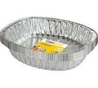 KUSNUG Large Oval Disposable Aluminium Foil Trays 46 x 36 x 8cm Approx (5 Pack) - Baking Pan - Practical, Disposable - Silver