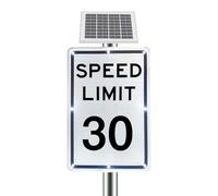 KUSOLE 18-inch x 24-inch solar-powered speed limit sign (10-95 mph), speed reduction LED flashing traffic sign, engineered reflective film, aluminum, easy to install, outdoor use Speed limit30mph
