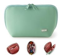 KUSSHI Neoprene Makeup Bags, Sage/Coral Rose, Washable Makeup Bag