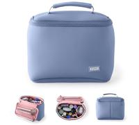 KUSSHI Neoprene Train Case Makeup Bag - Washable Makeup Travel Bag & Vanity Case for Stress Free Travel (Small, Pearl Blue/Sand Pink), Pearl Blue/Sand Pink, S